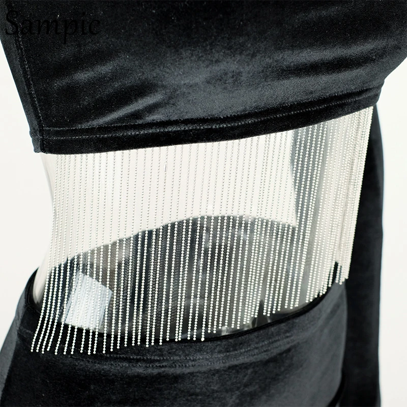 Sampic женский лоскутный сексуальный короткий топ с кисточками клубный юбка летний