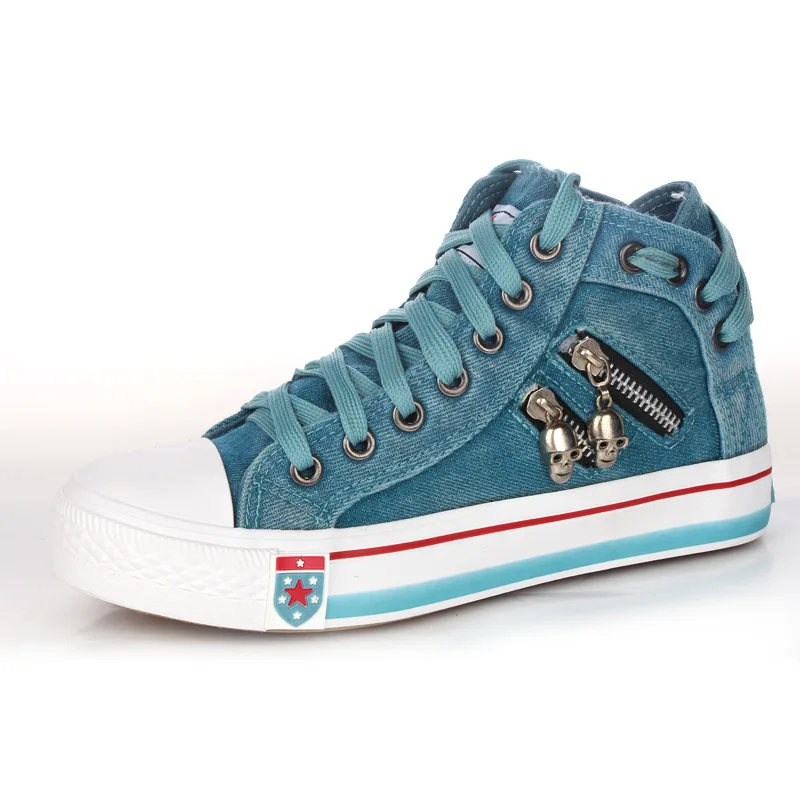 

Vulcanize Shoes Women Canvas Chic High Top Denim Leisure Footwear Womens All-match Flat Zipper Walkin Korean Ladies Breathable