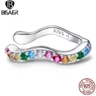 Женские серьги-манжеты BISAER из стерлингового серебра 925 пробы с разноцветным цирконием, свадебная бижутерия, 1 шт., ECE894