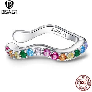 Женские серьги-манжеты BISAER из стерлингового серебра 925 пробы с разноцветным цирконием, свадебная бижутерия, 1 шт., ECE894