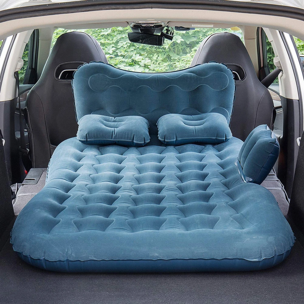 

Car Air Mattress Thickened and Double-Sided Flocking Travel Mattress with Pocket Headboard Pillows and Air Pump Fits Car SUV.