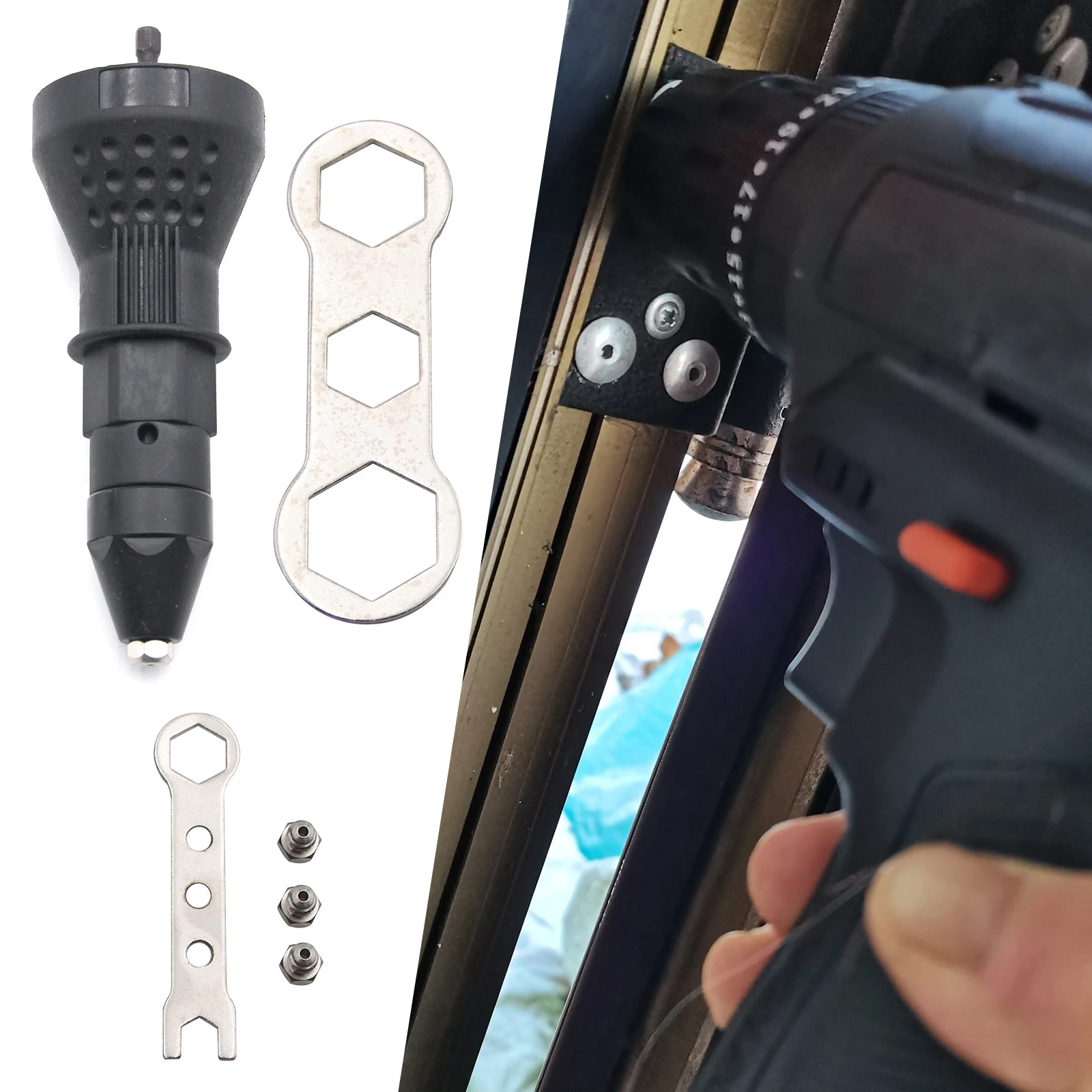 

Electric Pull Rivet Gun Adapter Riveting Tool Cordless Drill Insert Nut For Blind 2.4 To 4.8mm