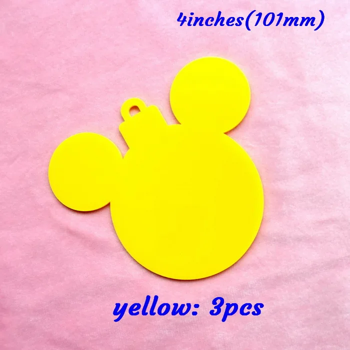 yellow (4in)-3pcs 101 мм акриловые рождественские метки для головы мыши рождественские украшения монограмма мышь дерево метки прозрачный блеск лазерный вырез 4inches-AC1035 - Цвет: yellow (4in)-3pcs