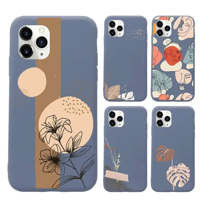 

Banana Leaf Line Art Aesthetics Phone Case Candy Color for iPhone 6 7 8 11 12 s mini pro X XS XR MAX Plus