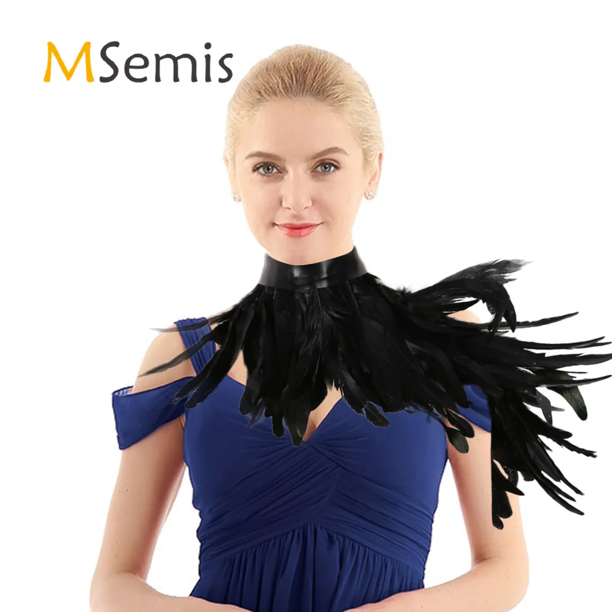 MSemis панк готический черный белый накидка с перьями на одно плечо Болеро шаль