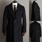 Высокое качество ветровка черный формальный Для мужчин костюмы одежда из плотной шерсти индивидуальный заказ, мужские куртки, костюмы с остроконечным лацканом Блейзер Бизнес длинное пальто