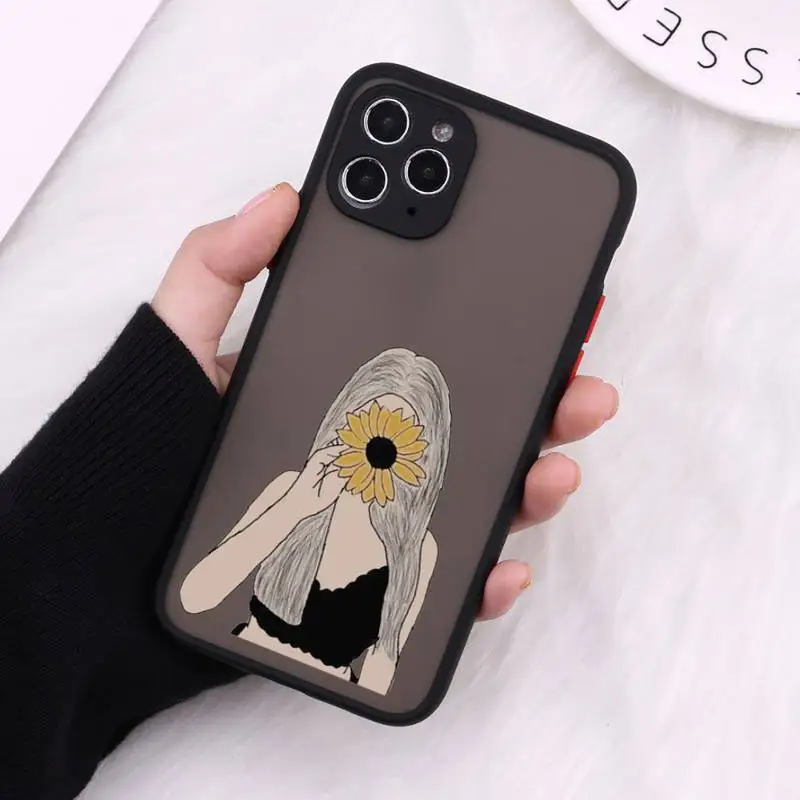 

Sunflower girl Phone Cases Matte Transparent For iPhone 12 Mini 11 Pro XR XS Max 7 8 Plus