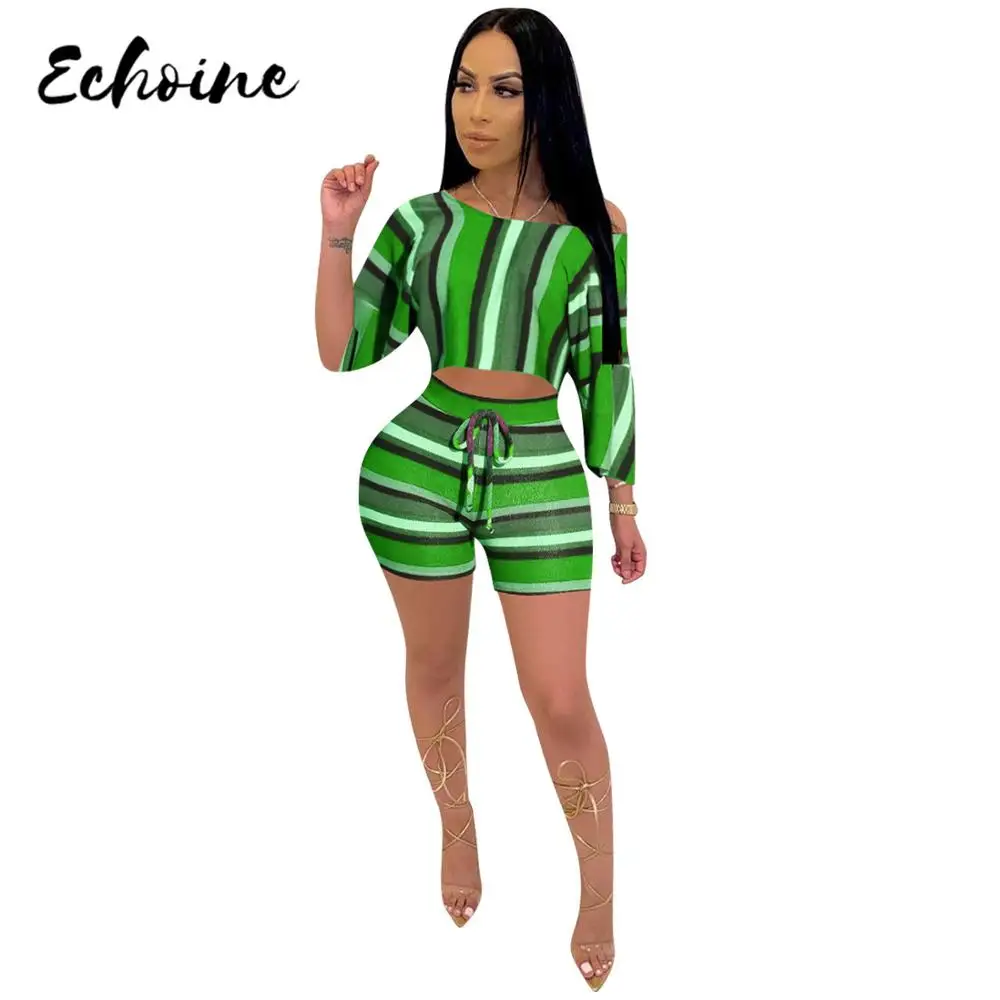 Повседневный комплект из двух предметов в полоску с принтом эхо размера плюс