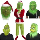 Рождественская латексная маска-палантин Grinch, Рождественский костюм для косплея, маска для вечеринки, Карнавальная маска для лица Grinch, перчатки, аксессуары для украшения дома