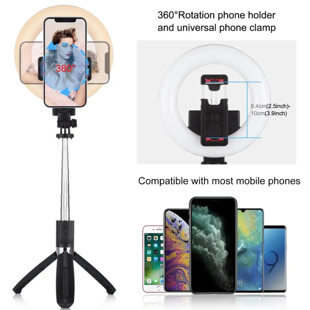 

PULUZ 6.3 inch 16cm Ring LED Live Broadcast Vlogging Selfie Light + Bluetooth Selfie Stick Tripod Mount