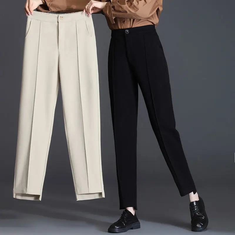 

Women's 2022 New Autumn and Winter High Waist Woolen Trousers Female Slimming Harem Pants Lady Work Suit Casual Pants A14