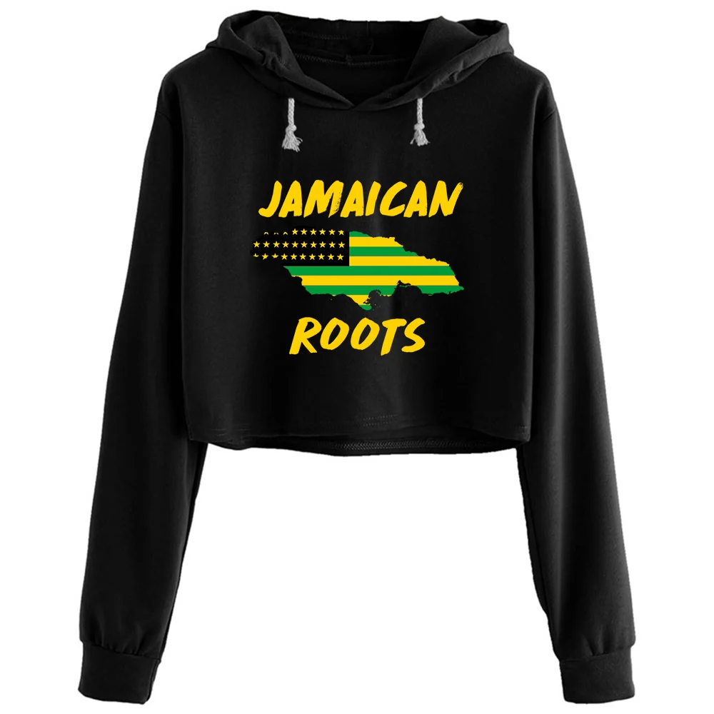 

Jamaican Design Crop Hoodies Women Y2k Kawaii Goth Grunge Pullover For Girls