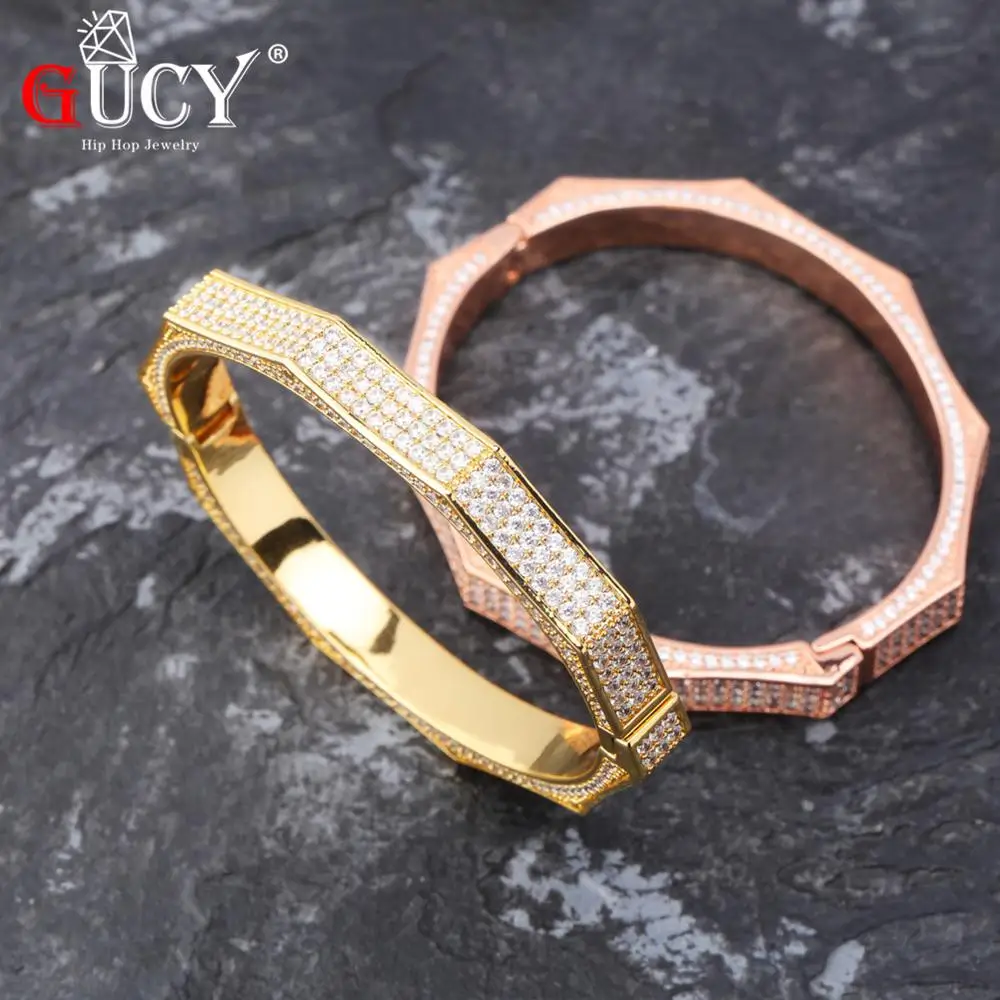 CUCY Хип Хоп мода многоугольный браслет золото/посеребренный Iced Out Micro Pave AAA CZ камень цветной браслет для мужчин и женщин