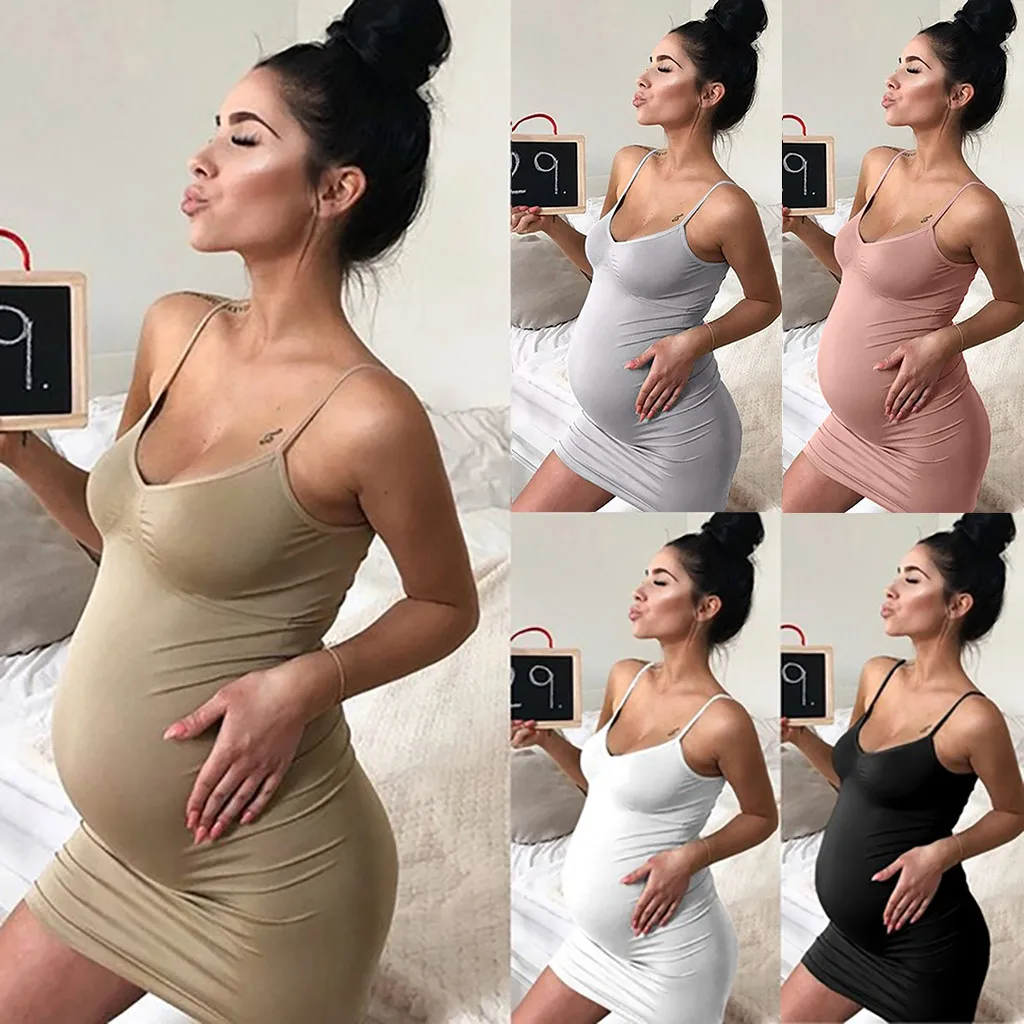 

LONSANT Maternity dreses V-neck Sleeveless Nursing dress Women Sexy sling Solid Casual Pregnant Boho Mini Dresses 2020 Drop ship