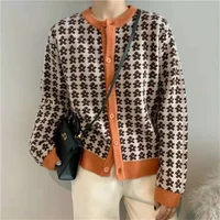 knitted cardigan womens sweater coat 2021 spring and autumn new fashion color matching jacquard loose fashion