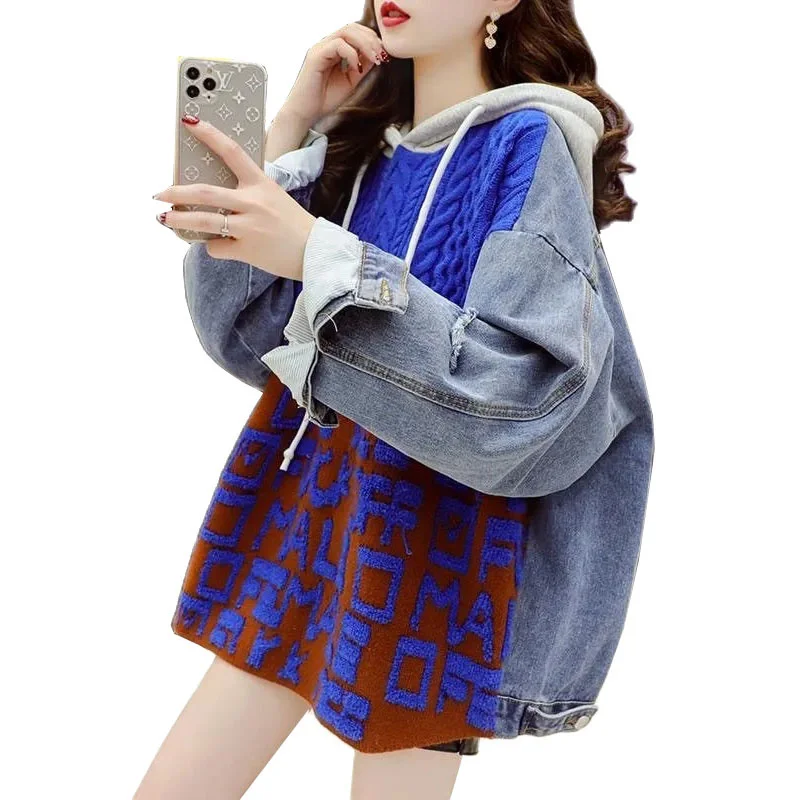 Осенне-зимний джинсовый свитер со строчкой пуловер Женское пальто новинка 2022