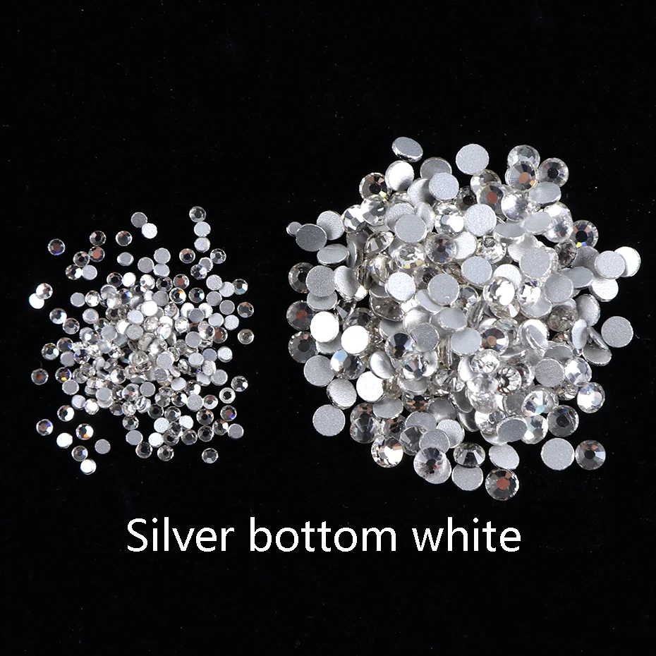 White Silver Base 1440 шт Сияющие смешанные размеры Diamonds бриллианты для ногтей 3D Хрустальная с плоской стороной художественное украшение Белое золото AB дизайн ногтя маникюрные LY1049 - Цвет: White Silver Base