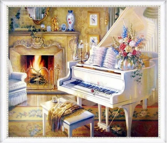 

Elegant piano Handmade Needlework Sets For Embroidery kits DIY Cross Stitch Kits Crafts 14CT Unprinted Home Decor wall Arts