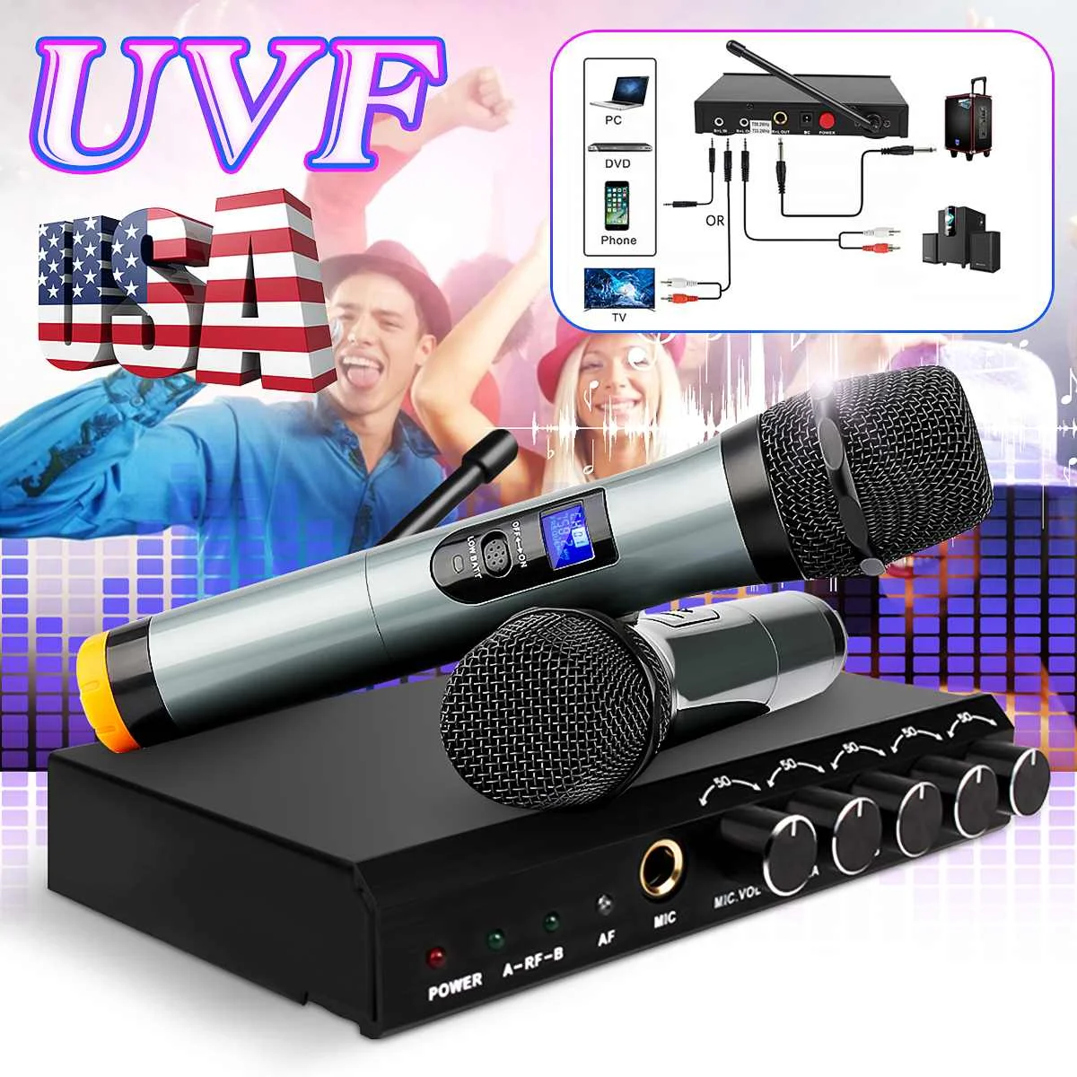 spesifikasi Sistem Mikrofon Nirkabel Bluetooth VHF Mikrofon Genggam Saluran Ganda Mesin Karaoke Mixer Bernyanyi Portabel Mini