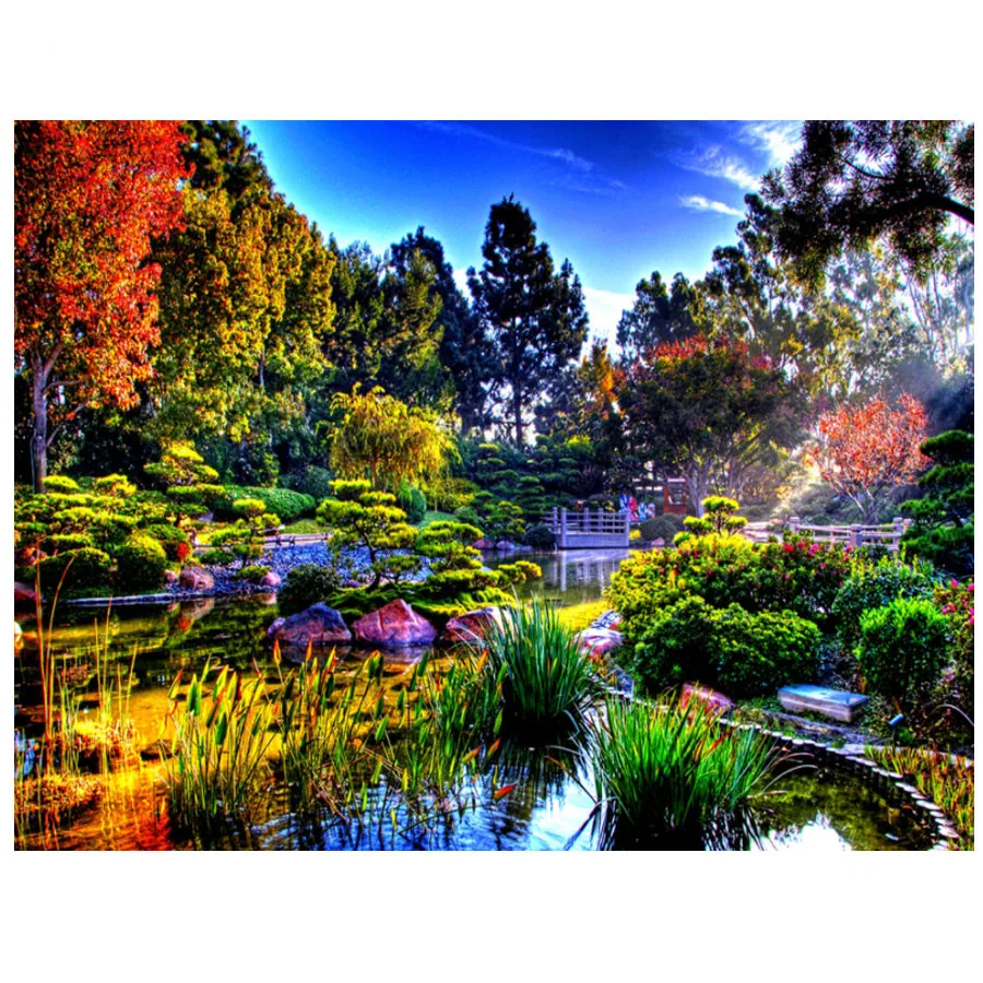 Квадратная Diy Алмазная вышивка Весенняя картина японский сад дерево пейзаж