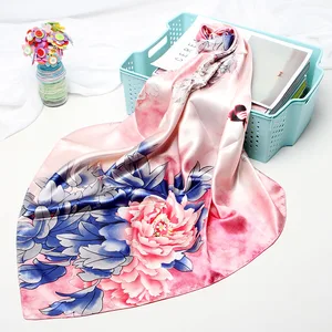 Модный Шелковый сатиновый хиджаб шарф для женщин Цветочный Принт шарф на голову Женский 90*90 см шали и шарфы для женщин 2020