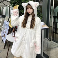 women cute bunny ear fuzzy fluffy hooded coat winter warm long sleeve kawaii rabbit tops sweatshirt anime plush oversized jacket