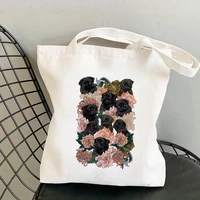 2021 shopper because black pug printed tote bag women harajuku shopper handbag girl shoulder shopping bag lady canvas bag