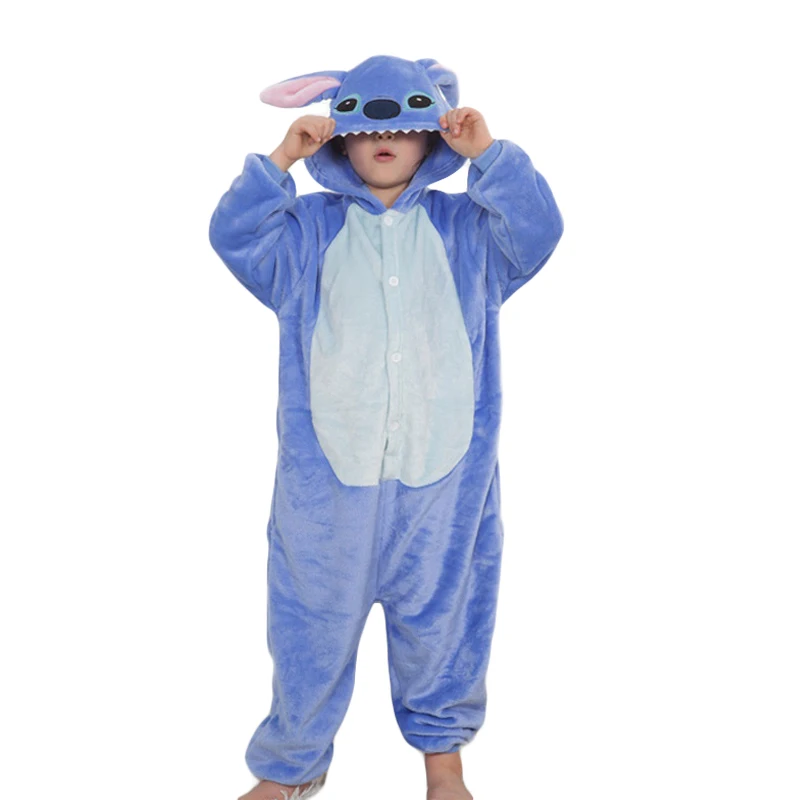 Kigurumi Onesie/Детские пижамы с единорогом, детское одеяло для животных, зимние пижамы для девочек, костюмы единорога - Цвет: blue stitch
