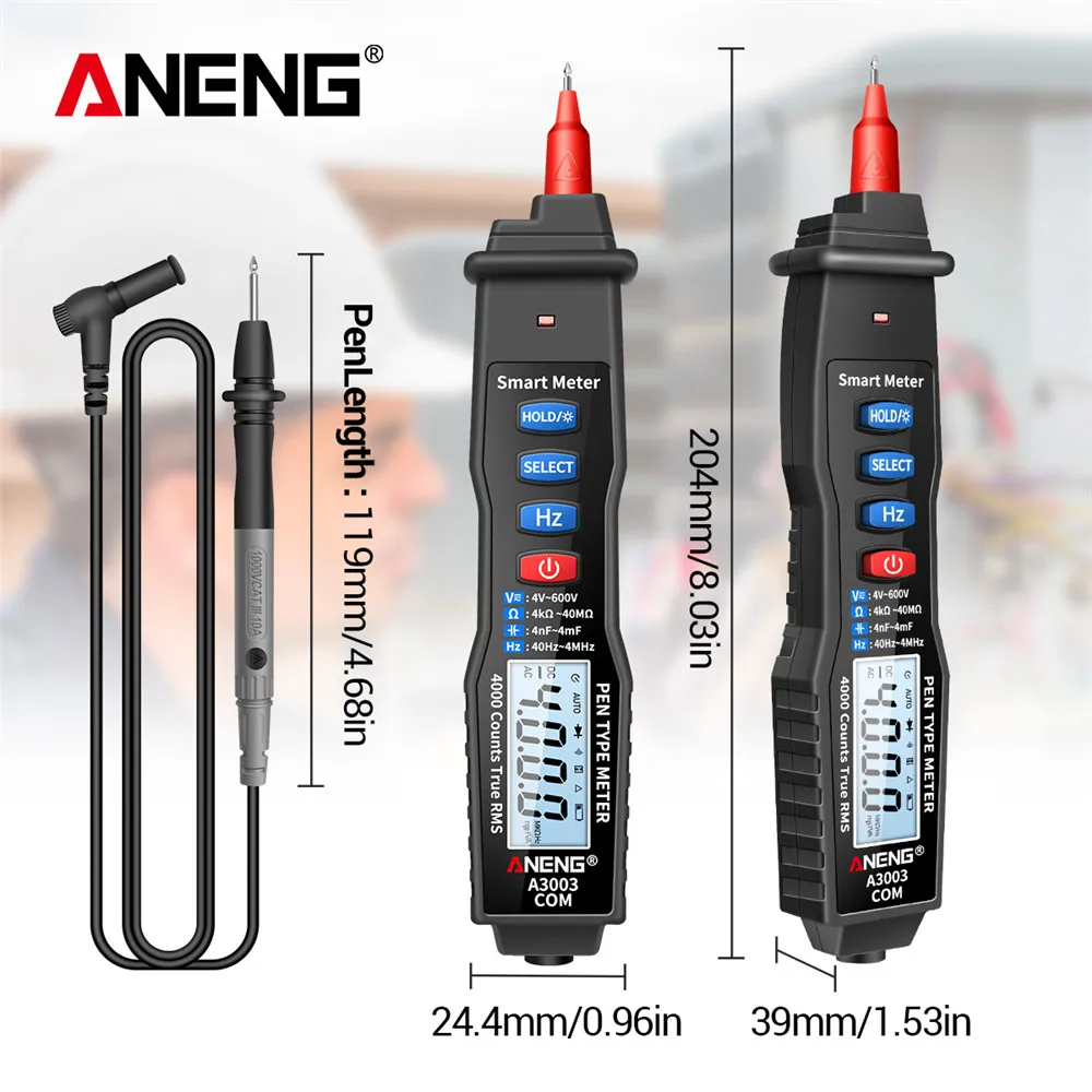 

ANENG A3003 Digital Pen Multimeter Professional 4000 Counts Smart Meter With NCV AC/DC Voltage Resistance Capacitance Testers