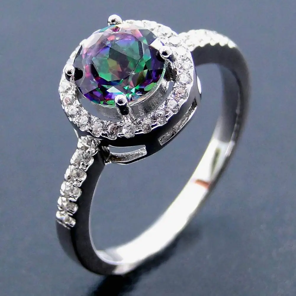 

New Rainbow Mystic Topaz Ring 925 Sterling Silver Rings Wedding Jewelry Women Rings Attractive Design For Gift