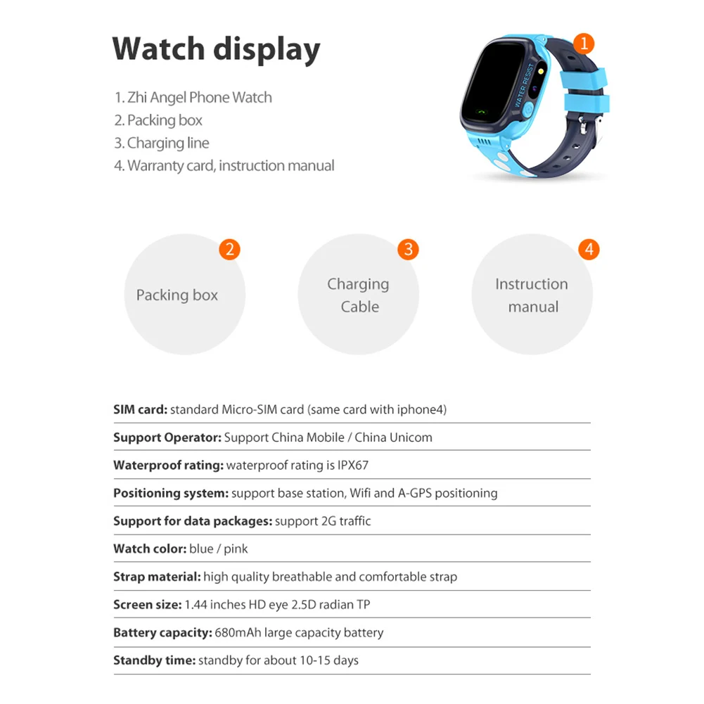 Erilles Children Smart Watch Touch Screen Multifunction Positioning Phone Alarm reminder Waterproof Photo Children's Wrist |