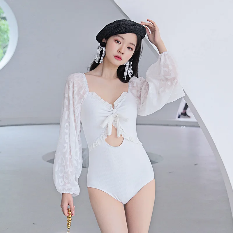 

Women Swimwear 2021 One Piece Suit Bathing Long Sleeve Cover Swimsuit Print Polyester Sierra Surfer Push Up For Thong Plus Size