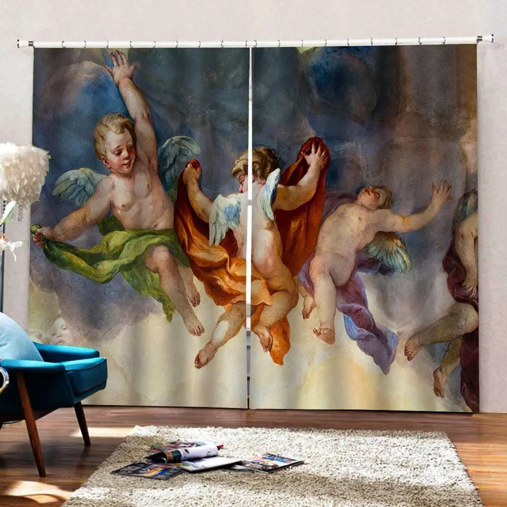 Европейский занавес s фото окрашенный 3D гостиная Картина маслом маленький ангел