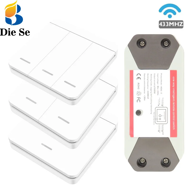 

433Mhz RF Wireless Remote Control Switch AC 110V 220V Relay Controller and 1/2/3 Gang Lighting Switch, for Lamp LED/Bulb/lamp