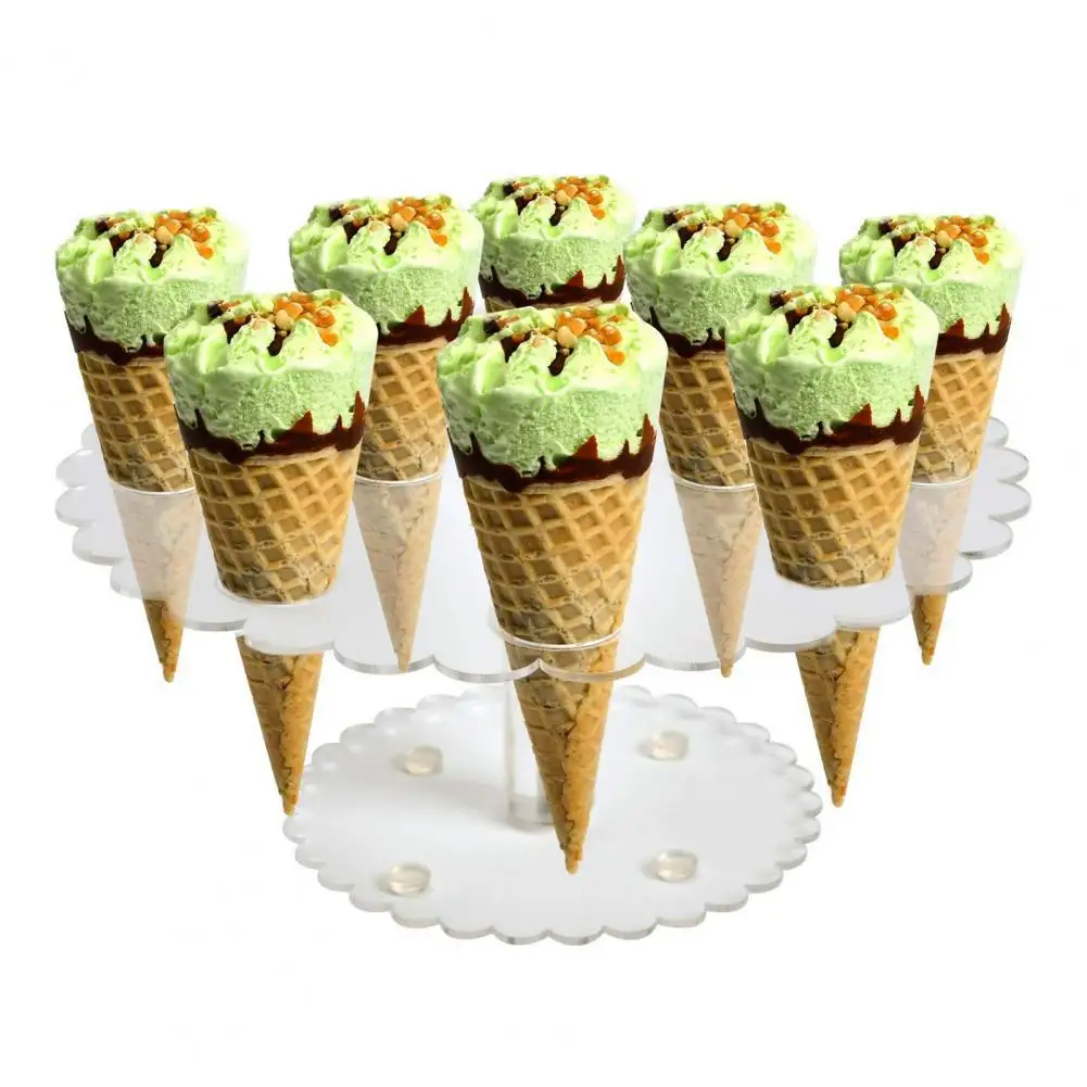 

1 Set 12 Holes Ice Cream Cone Dispaly Stand Petal Shape Anti-Skid Acrylic Sushi Display Rack for Birthday