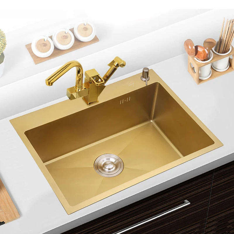 Кухонная раковина из нержавеющей стали 304 с краном нано утолщенная золотая одним