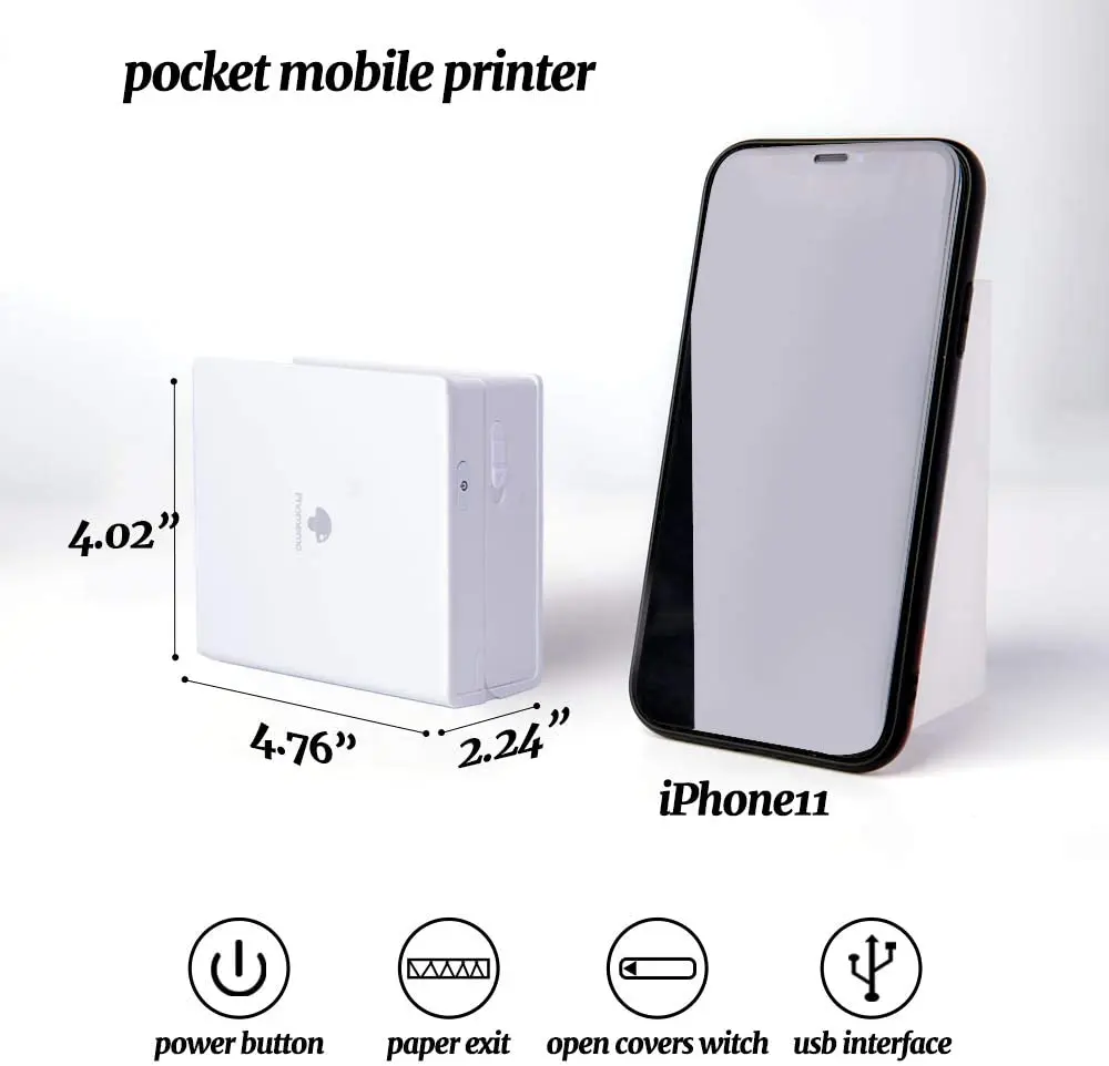 Мини Bluetooth принтер Phomemo M02 портативный переносной Термопринтер для фотографий