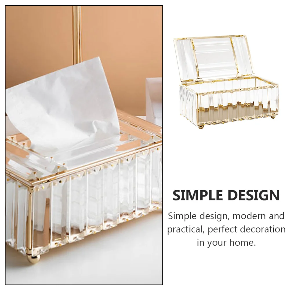 

1Pc Crystal Delicate Tissue Box Home Decorative Napkin Holder Golden White