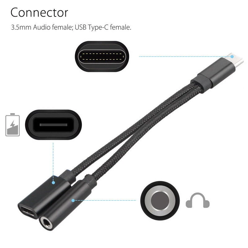 

2 In 1 Type C To 3.5mm Headphone Audio Jack USB C Cable Type-C To 3.5mm Multifunction Connector Adapter For Xiaomi Huawei Phone