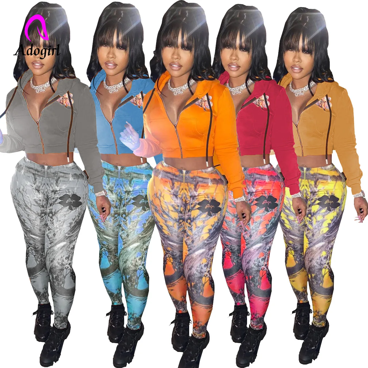 

Tracksuit Women 2 Piece Set Zipper Up Winter Warm Thick Fleece Hoodies Set Fitness Crop Jacket Skinny Leggings Matching Outfits