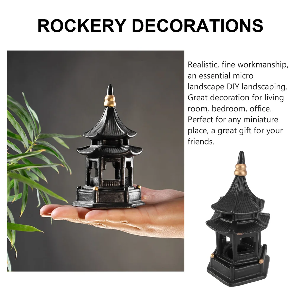 

1Pc Hexagon Pavilion Shaped Decor Creative Ceramic Craft Desktop Supply Black