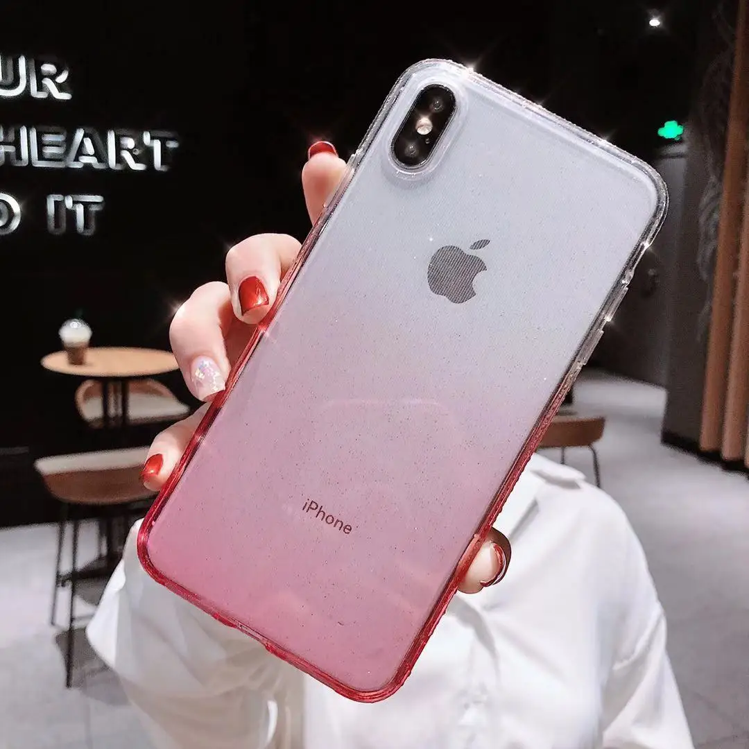 Градиентный Алмазный Мягкий Прозрачный чехол для iPhone 7 8 Plus XS MAX 10 XR X 6 6s Блестящий