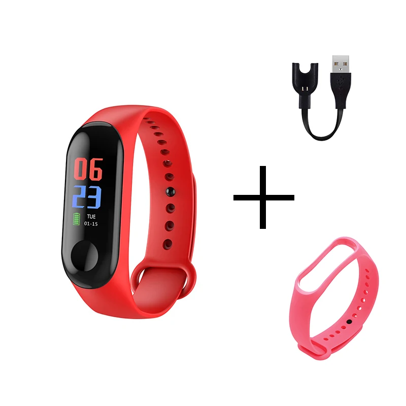 red pink M3 умный браслет с цветным экраном, пульсометр, спортивный фитнес-трекер, Bluetooth, мужской женский браслет, Android IOS - Цвет: red pink