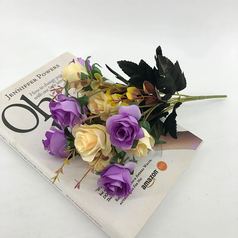 

Artificial Flowers for Living Room Home Decoration 12 Heads Noble Rose Plants Simulation Roses Small Bouquets Fake Flowers