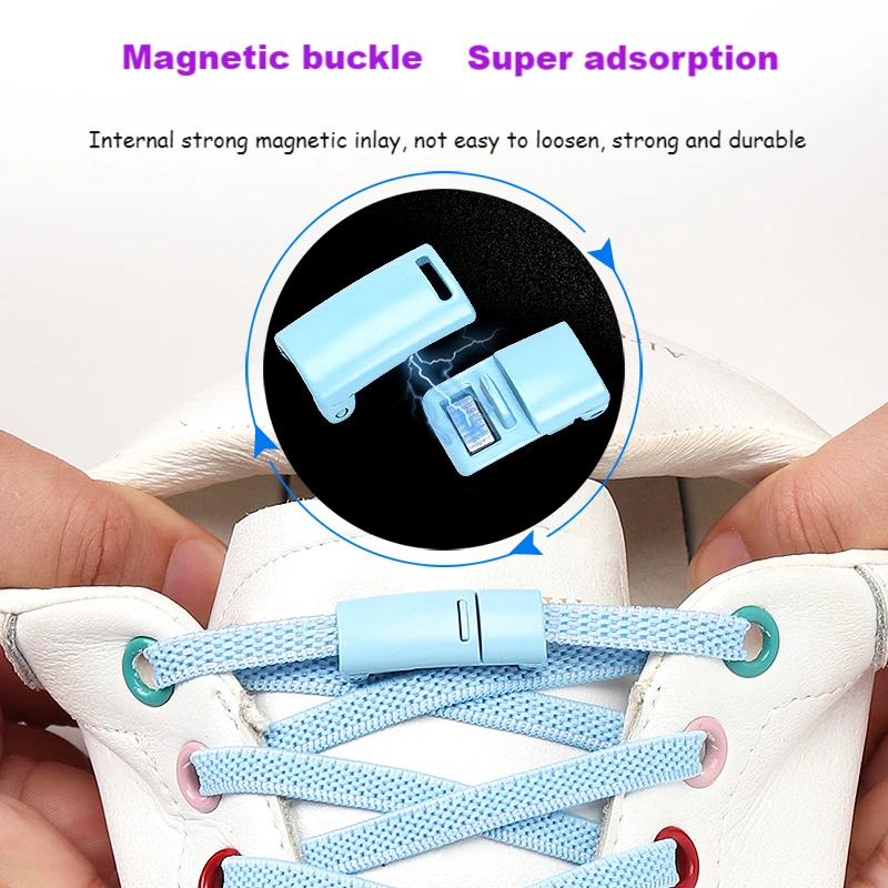 Elastic No tie Shoe laces Sneakers Shoe lace Multicolor Magnetic Lock Shoelaces Kids Adult Quick Laces One Size Fits All Shoes