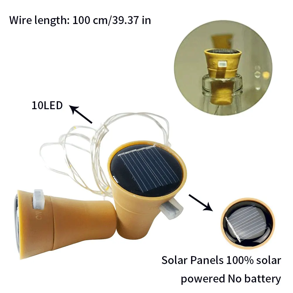 

Solar-Powered Cork Bottle Light 1m Copper Wire DIY LED Light Bar Light Birthday Party Wedding Wine Bottle Stopper Light Bar