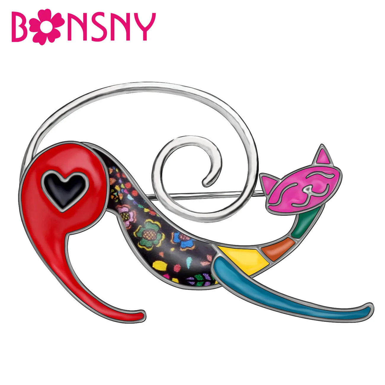 

Bonsny Enamel Alloy Anime Floral Cat Kitten Brooches Clothes Scarf Decoration Pin Animal Jewelry For Women Girls Teens Gift 2019