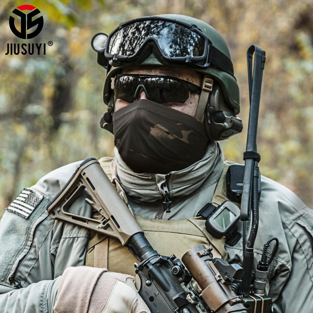 

JIUSUYI Camouflage Breathable Neck Gaiter Headband Elastic Tube Scarf Multicam Half Face Cover Bandana Balaclava Women Men New