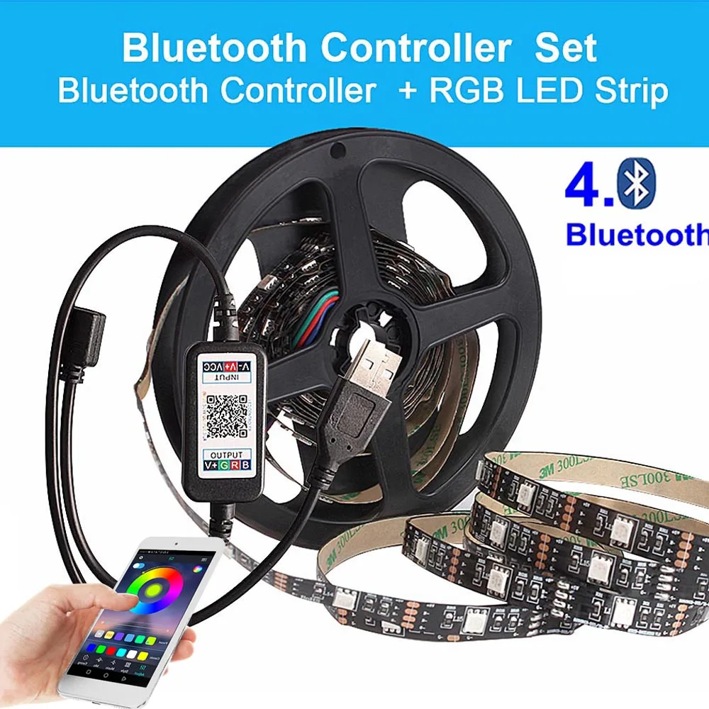 Bluetooth Set Светодиодный Светильник-ночник для детей, USB, Светодиодная лента, RGB, ночная лампа для спальни, шкафа, лестницы, светильник s 5V 5050, 5 M, 3 M, 4 M, ТВ, тыловая подсветка - Испускаемый цвет: Bluetooth Set