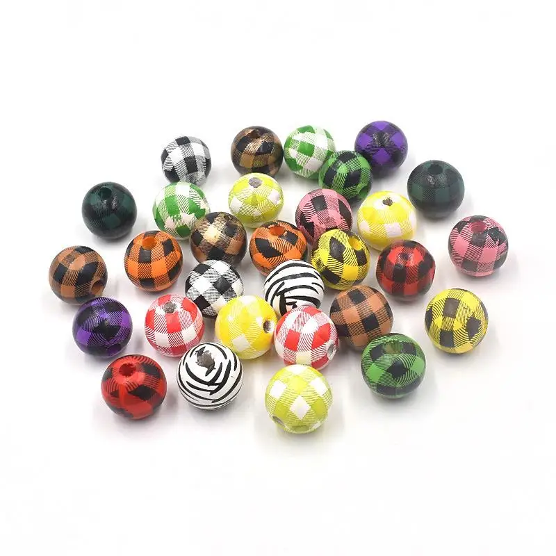 

50pcs 16mm Handmade Colorful Farmhouse Beads Wood Bead Round Spacer Halloween Print Farmhouse Making Rustic DIY Crafts Jewelry